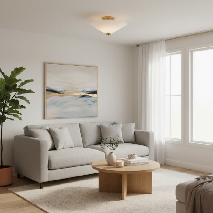 Lámpara de techo empotrada Mivie Streamlined - Cristal ondulado vintage y bronce champán para salas de estar modernas HL2508