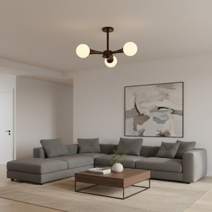 Novalune kroonluchter met meerdere glazen bollen en houten frame - Japanse Zen-stijl voor de woonkamer HL2495