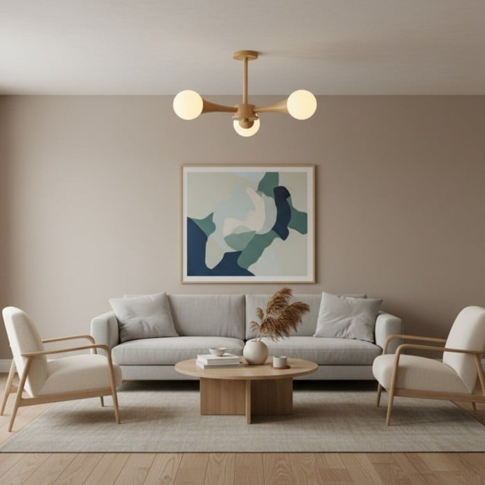 Novalune kroonluchter met meerdere glazen bollen en houten frame - Japanse Zen-stijl voor de woonkamer HL2495