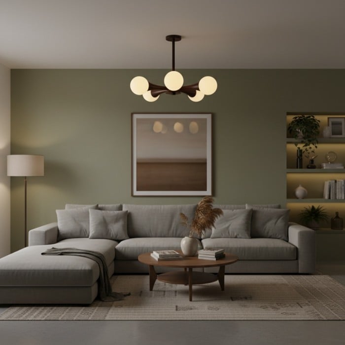 Novalune kroonluchter met meerdere glazen bollen en houten frame - Japanse Zen-stijl voor de woonkamer HL2495