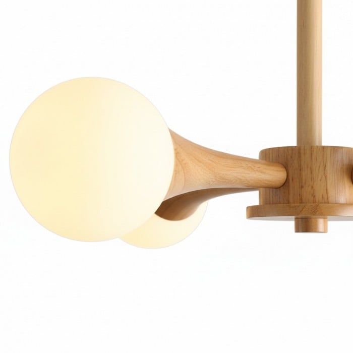 Novalune kroonluchter met meerdere glazen bollen en houten frame - Japanse Zen-stijl voor de woonkamer HL2495