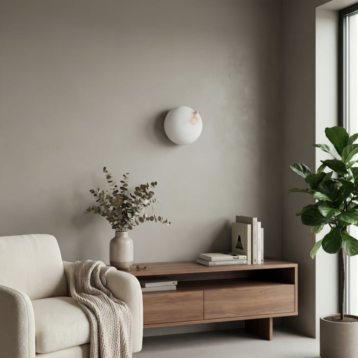 OrbisMuse Elegante wandlamp met bolvormige kap van natuursteen - Minimalistische verlichting voor gangen HL2493