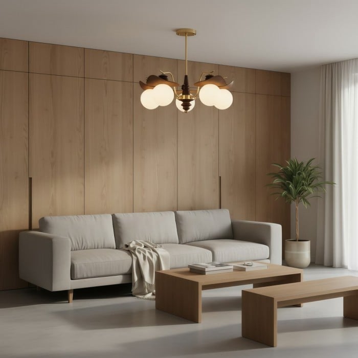 Solvane kroonluchter met meerdere armen en glazen kappen - Retro decoratieve verlichting voor de eetkamer HL2459