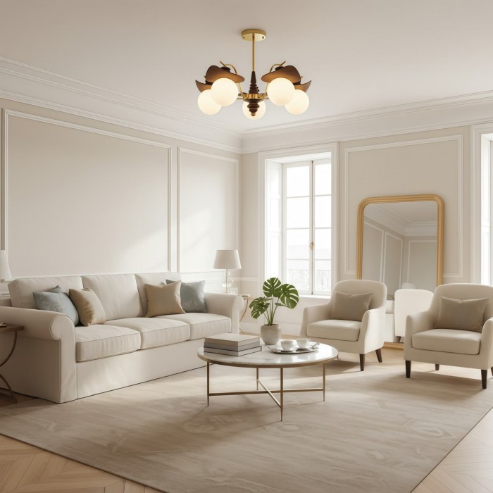 Solvane kroonluchter met meerdere armen en glazen kappen - Retro decoratieve verlichting voor de eetkamer HL2459