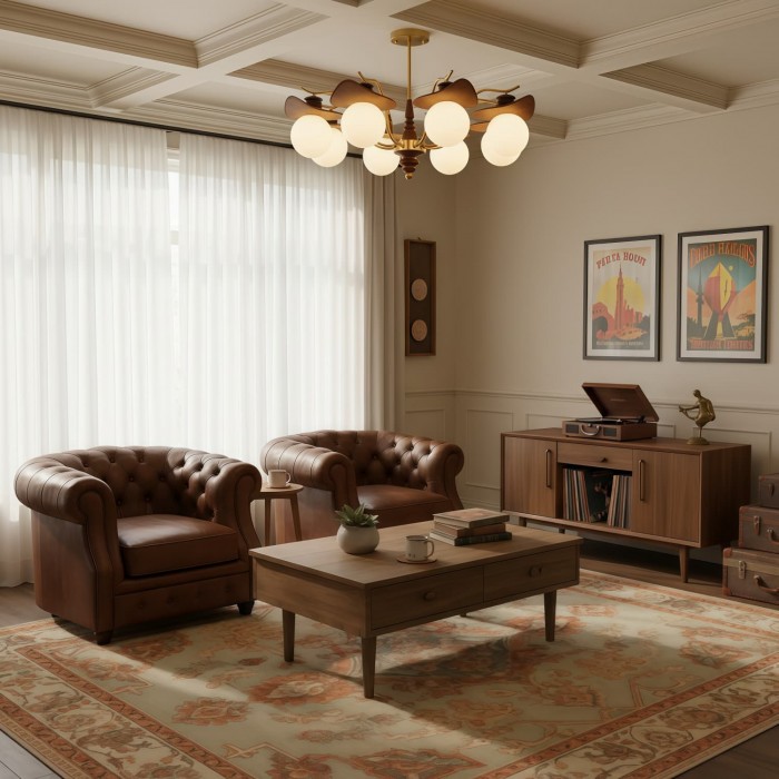 Solvane kroonluchter met meerdere armen en glazen kappen - Retro decoratieve verlichting voor de eetkamer HL2459