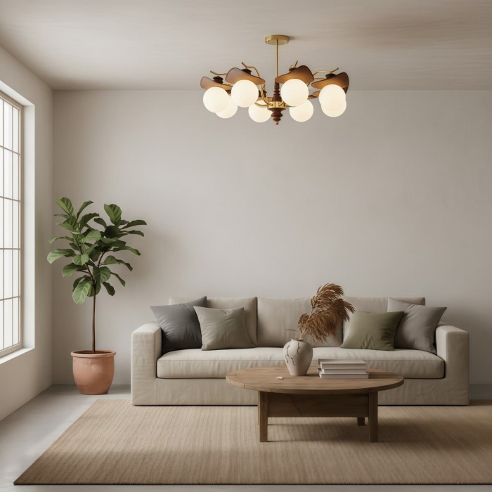 Solvane kroonluchter met meerdere armen en glazen kappen - Retro decoratieve verlichting voor de eetkamer HL2459