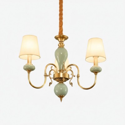 Altoris Series Branch Chandelier with Fabric Shades - Brass Ceramic Chandelier for Living Room HL2479