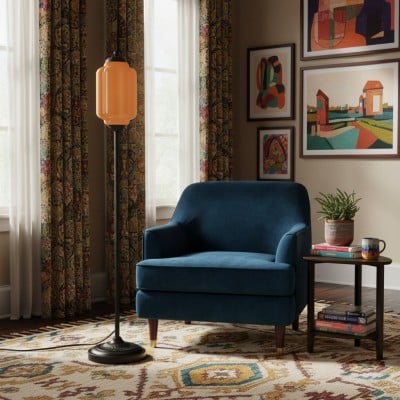 Eloise Vloerlamp van getextureerd glas in pompoenvorm - Organisch artistiek ontwerp en retrostijl voor de woonkamer HL2510