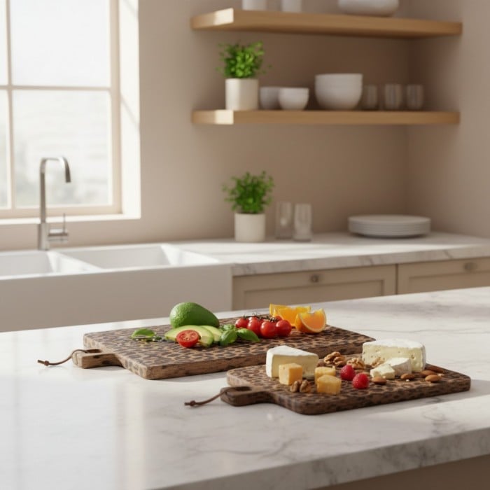 Lepwood Premium Schneidebrett aus Mangoholz mit Leopardenmuster für stilvolles Tischarrangement und Unterhaltung HL2509