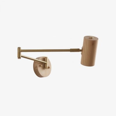Verstelbare wandlamp met cilindervormige zwenkarm van hout en ijzer HL1085