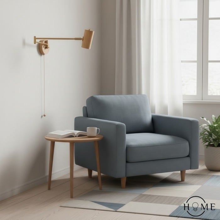 Lampada da parete in ferro e legno regolabile con braccio oscillante cilindrico HL1085