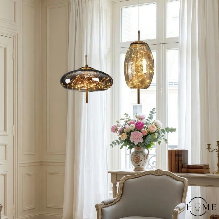 Skandynawska lampa wisząca cylindryczna owalna ze szkła HL479