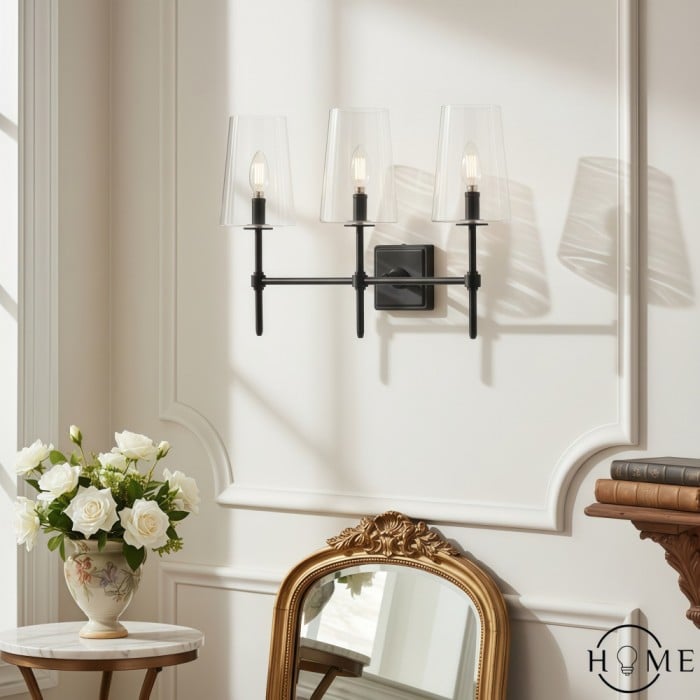 Applique murale en verre transparent Derlina à plusieurs têtes – Applique rétro en métal HL1428