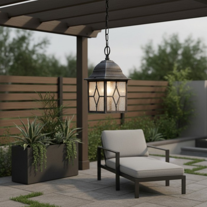 Frostine Hangende Buitenlantaarn - Geometrisch Glas-in-lood voor Tuiningang HL2158