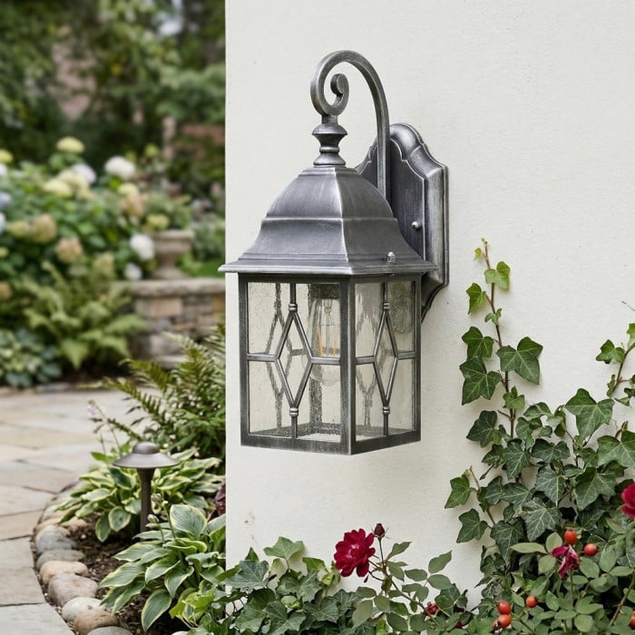 Frostine Traditional Outdoor Wall Light - Leaded Water Glass Lantern for Porch and Patio Lighting HL2168
