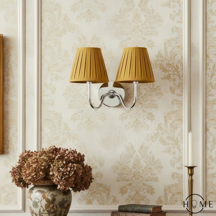 Applique murale vintage à abat-jour plissé Luvora - Éclairage mural moderne en laiton et lin HL1594