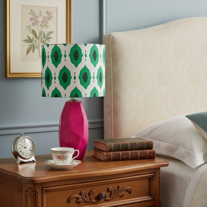 Lámpara de mesa escultural de cerámica Arivane – Lámpara de mesa decorativa con pantalla de tela para mesas auxiliares HL2517