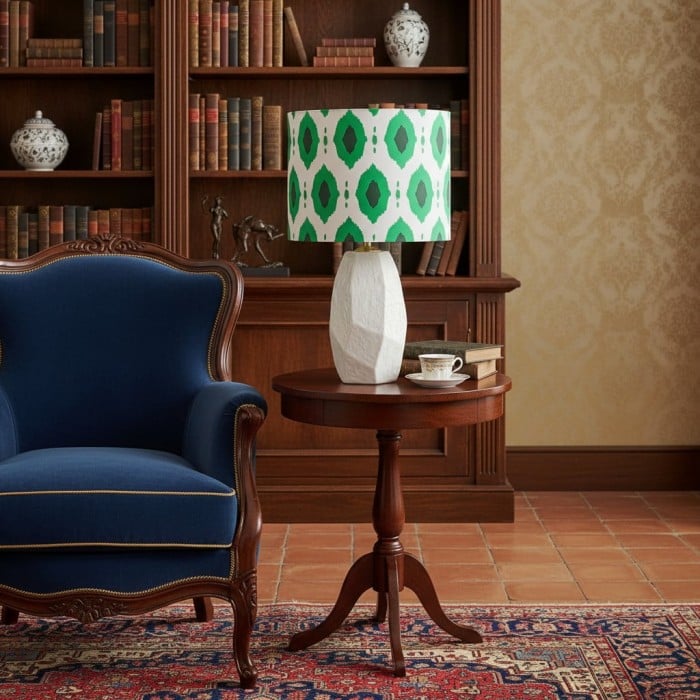 Lámpara de mesa escultural de cerámica Arivane – Lámpara de mesa decorativa con pantalla de tela para mesas auxiliares HL2517