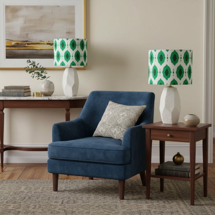 Lámpara de mesa escultural de cerámica Arivane – Lámpara de mesa decorativa con pantalla de tela para mesas auxiliares HL2517