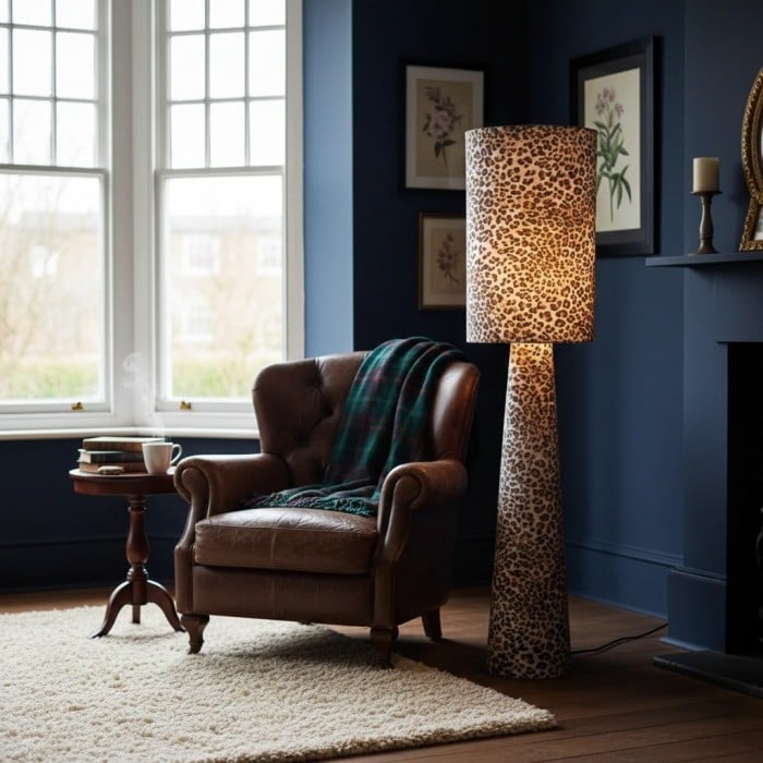 Lampa podłogowa Blendra Modern z abstrakcyjnym nadrukiem – stylowa oprawa o wyjątkowym wzornictwie do salonów i biur HL2526