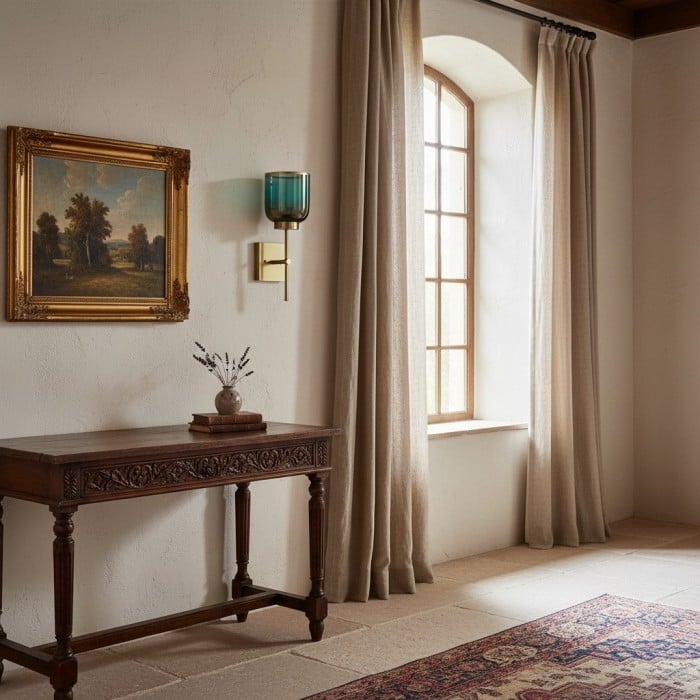 Kinkiet Helvo Ombre Glass Slim Metal Arm - nowoczesny kinkiet do czytania w sypialni ze szklanym kloszem HL2513