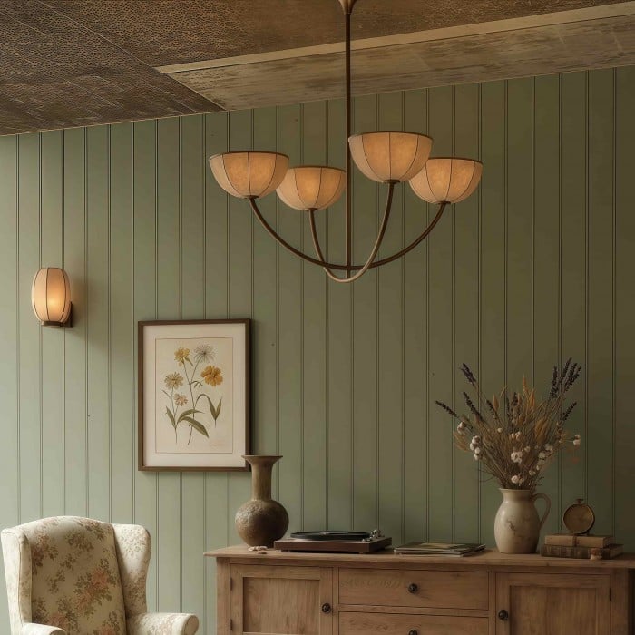 Żyrandol Loomis – elegancki klosz z lnianego materiału i mosiężne wykończenie, nowoczesna lampa wisząca do salonu HL2518