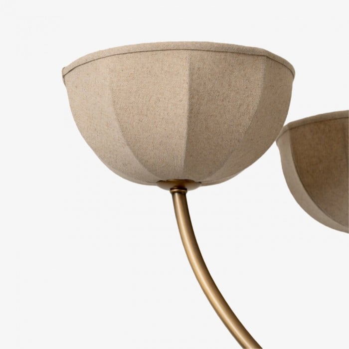 Żyrandol Loomis – elegancki klosz z lnianego materiału i mosiężne wykończenie, nowoczesna lampa wisząca do salonu HL2518