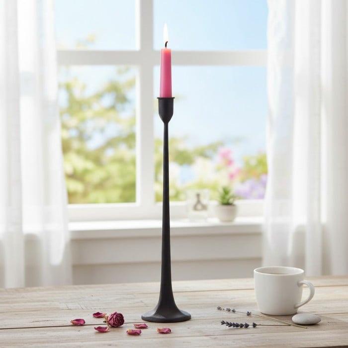 Zestaw nowoczesnych czarnych świeczników stożkowych Tegna – wysoki, żeliwny model do stołów jadalnych HL2524