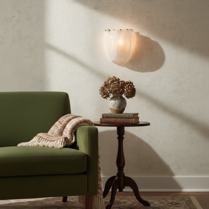 Kinkiet Velora Alabaste Tones z zakrzywionym szkłem – rzeźbiarski, elegancki metalowy detal do sypialni lub przedpokoju HL2520