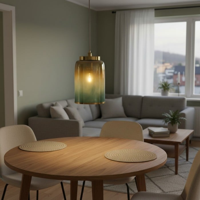 Helvo Groene en Gouden Hanglamp - Stijlvolle Glazen Lamp voor Interieurs HL1436