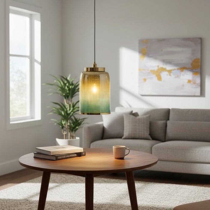 Lampada a sospensione Helvo verde e oro - Elegante lampada in vetro per interni HL1436