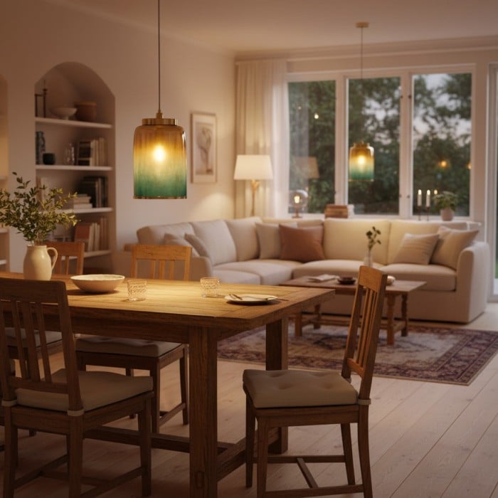 Helvo Groene en Gouden Hanglamp - Stijlvolle Glazen Lamp voor Interieurs HL1436