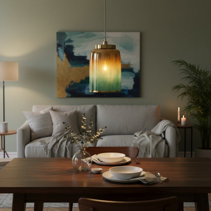 Helvo Groene en Gouden Hanglamp - Stijlvolle Glazen Lamp voor Interieurs HL1436