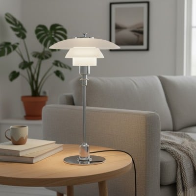 Szklana lampa stołowa Multilayer ze stali nierdzewnej