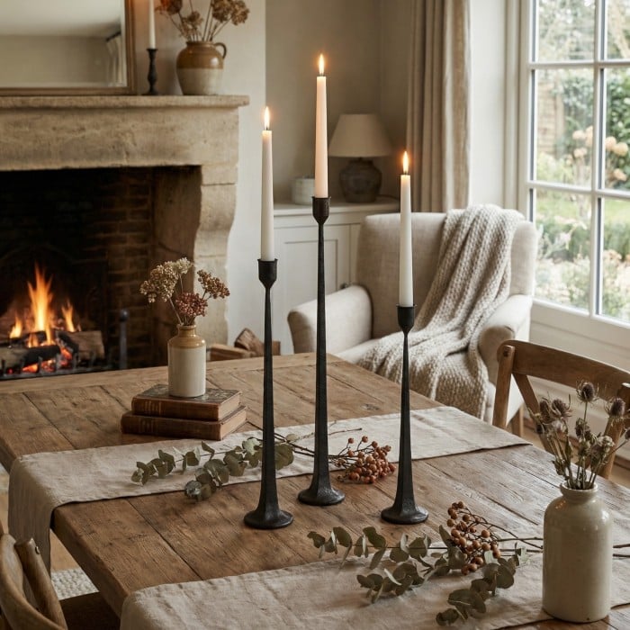 Tegna Modernes Set schwarzer Spitzkerzenhalter - Hohes Design aus Gusseisen für Esstische HL2524