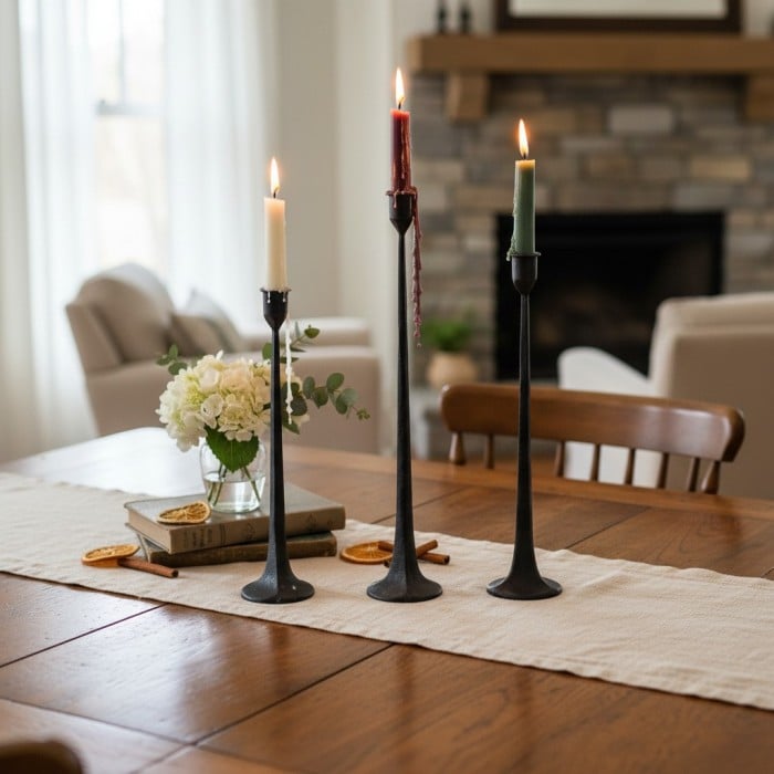 Tegna Modern Black Taper Candle Holders Set - Tall Cast Iron Design for Dining Tables HL2524