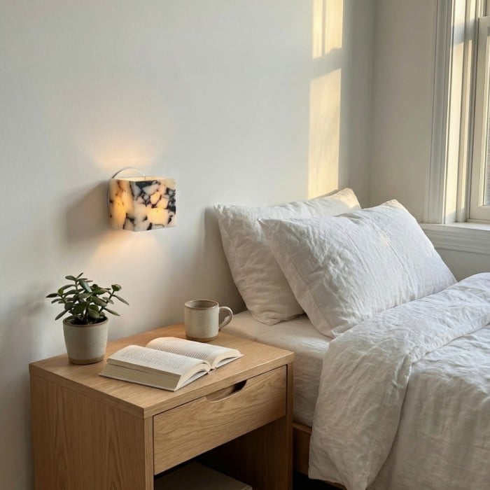 Aplique de pared moderno Alverra con diseño geométrico en piedra - Iluminación ambiental para sala de estar HL2529