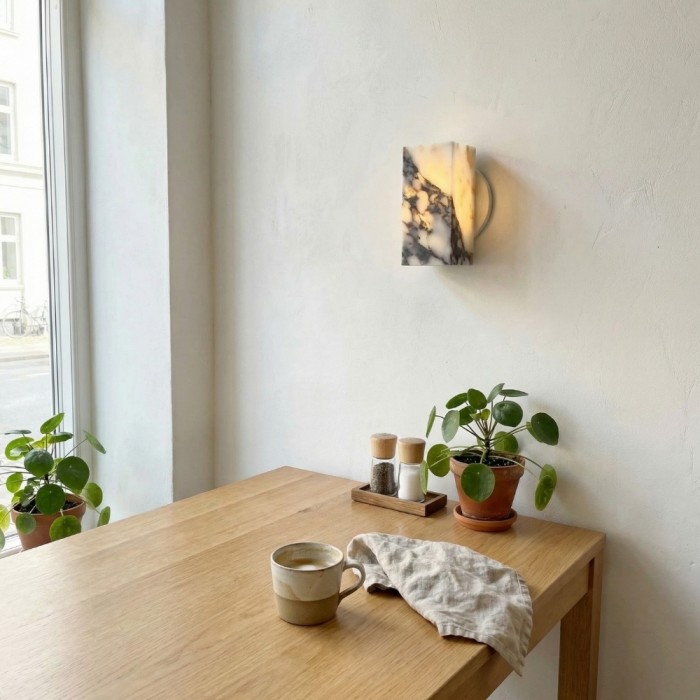 Aplique de pared moderno Alverra con diseño geométrico en piedra - Iluminación ambiental para sala de estar HL2529