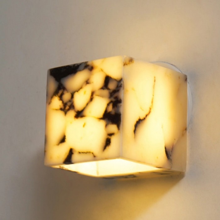 Aplique de pared moderno Alverra con diseño geométrico en piedra - Iluminación ambiental para sala de estar HL2529