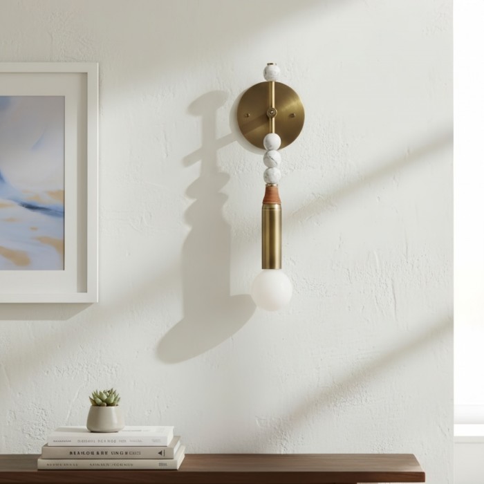 Lámpara de pared contemporánea Dotmelle - Aplique de pared artístico de mármol y latón para dormitorio o recibidor HL2540