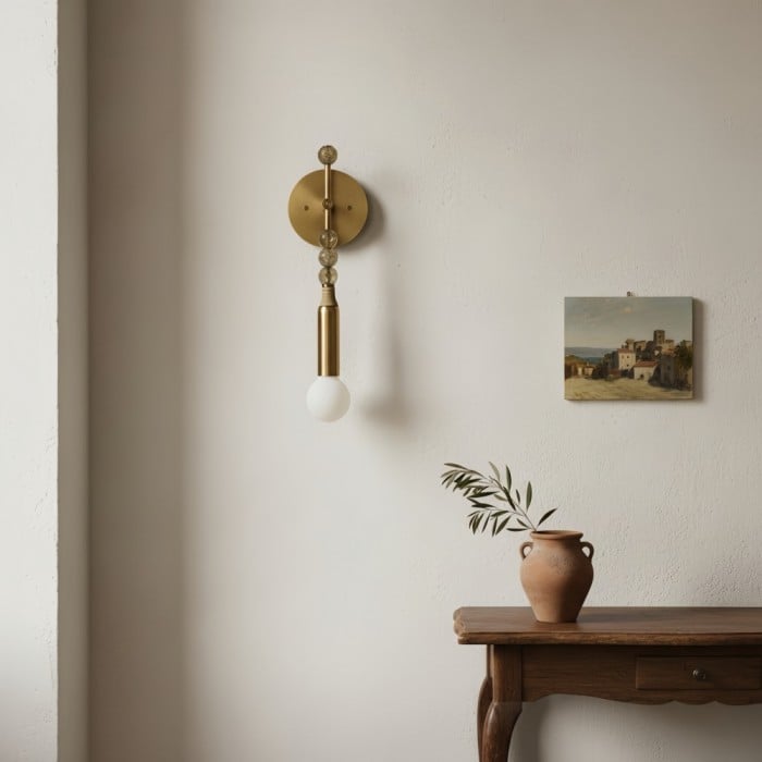 Lámpara de pared contemporánea Dotmelle - Aplique de pared artístico de mármol y latón para dormitorio o recibidor HL2540