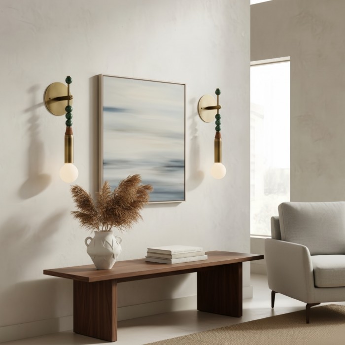 Lámpara de pared contemporánea Dotmelle - Aplique de pared artístico de mármol y latón para dormitorio o recibidor HL2540