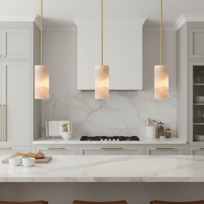 Lámpara colgante cilíndrica Lumastera con textura de piedra natural - Lámpara de lujo para salón HL2544