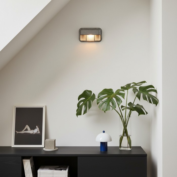 Aplique de exterior industrial Morvane - Lámpara de estilo retro de metal para entrada, patio o exterior HL2549