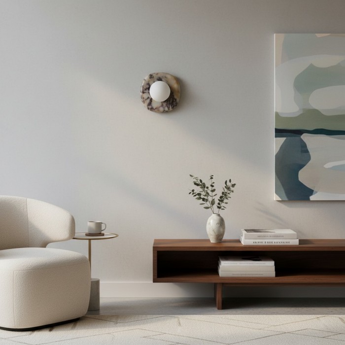 Lámpara de pared moderna cuadrada o redonda Oria de jade con pantalla de alabastro para dormitorio o tocador de baño HL2552