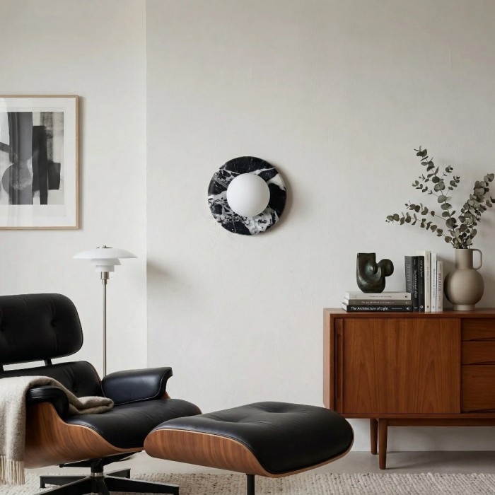 Lámpara de pared moderna cuadrada o redonda Oria de jade con pantalla de alabastro para dormitorio o tocador de baño HL2552