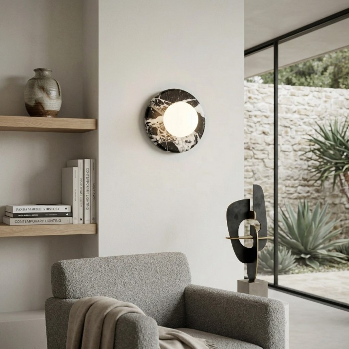 Lámpara de pared moderna cuadrada o redonda Oria de jade con pantalla de alabastro para dormitorio o tocador de baño HL2552