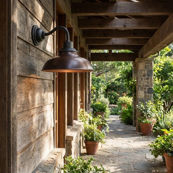 Aplique de pared industrial Velara con forma de cúpula – Lámpara metálica vintage con cuello de cisne para porche o patio HL2536