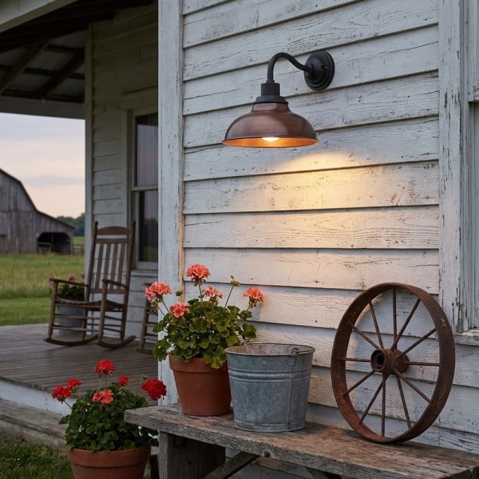 Aplique de pared industrial Velara con forma de cúpula – Lámpara metálica vintage con cuello de cisne para porche o patio HL2536