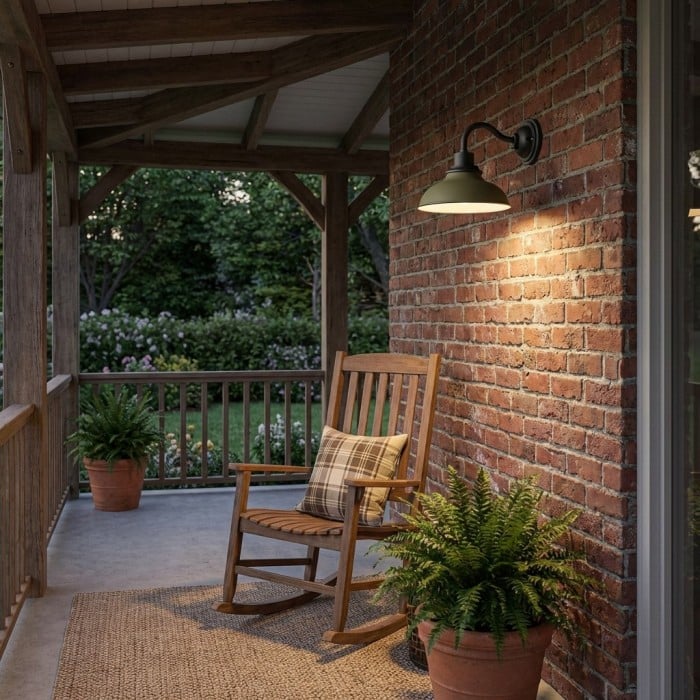 Aplique de pared industrial Velara con forma de cúpula – Lámpara metálica vintage con cuello de cisne para porche o patio HL2536